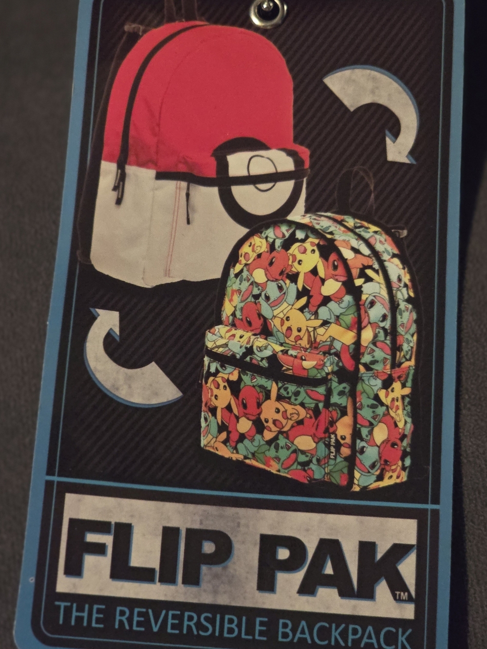 NWT Pokémon Flip Pak Full Size Reversible Backpack Pikachu & Pokéball Bioworld